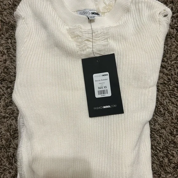 Fashion Nova Ivory Ribbed Sweater - Picture 2 of 3